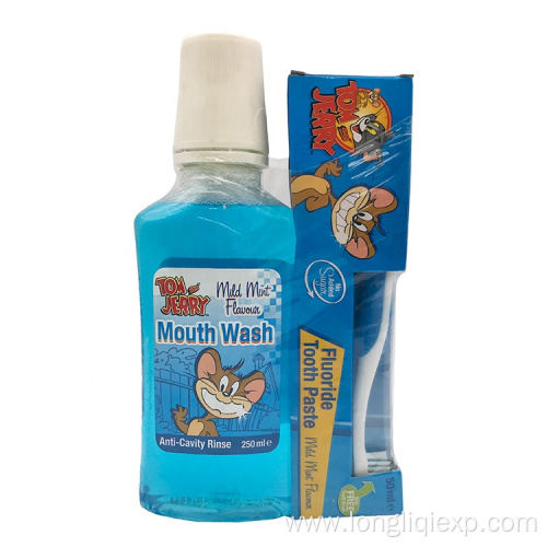 Portable kids cleaning mouthwash set with toothbrush